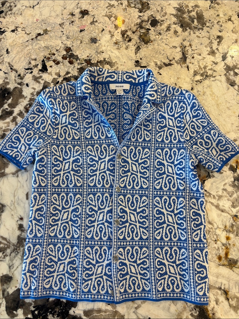 Reiss Blue & White Short-Sleeve Button-Front Shirt